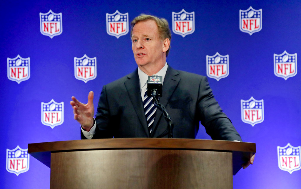 NFL commissioner Roger Goodell speaks during a news conference, Wednesday, Oct. 18, 2017, in New York.