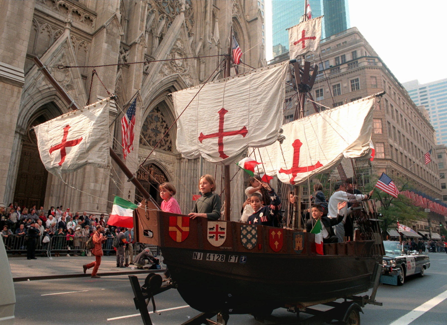 A model the Santa Maria is seen during New York’s 56th Columbus Day Parade in 1996.