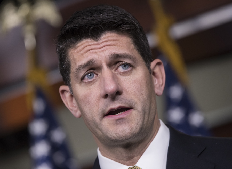 Speaker of the House Paul Ryan, R-Wis., speaks on Capitol Hill in Washington, Thursday, a day before visiting hurricane-ravaged Puerto Rico with a bipartisan delegation to assess the destruction. (AP Photo/J.
