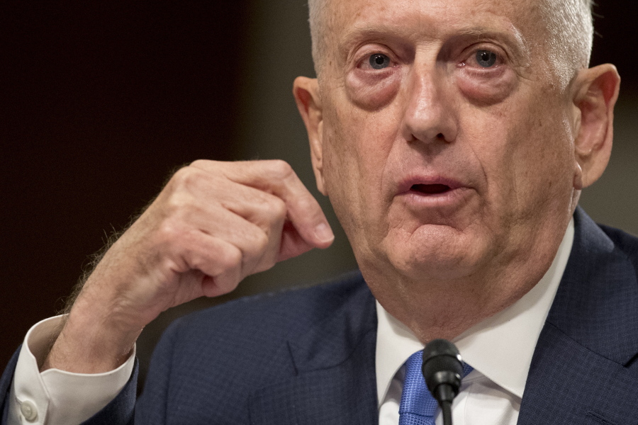 Defense Secretary Jim Mattis speaks Tuesday on Afghanistan before the Senate Armed Services Committee Capitol Hill.