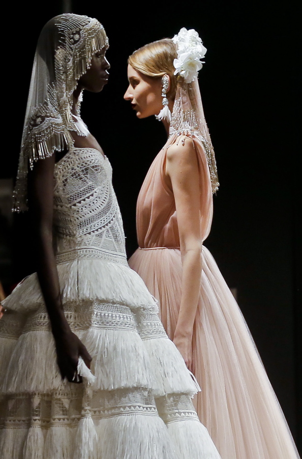 Bridal fashion from Naeem Khan collection on the runway Oct. 6 in New York.