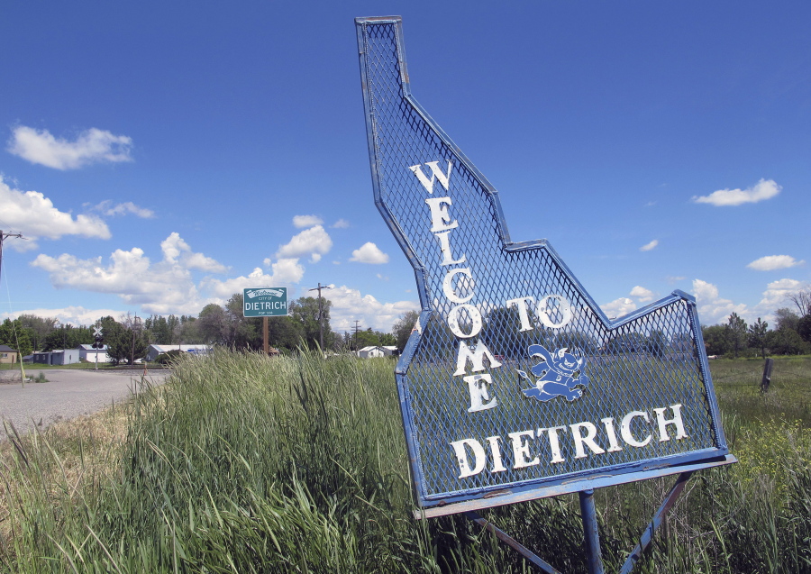 A sign welcomes residents and visitors to Dietrich, Idaho. The small community has faced national attention after a $10 million federal lawsuit was filed alleging the local school did nothing to prevent months of racist and sexual abuse of a disabled black teen.