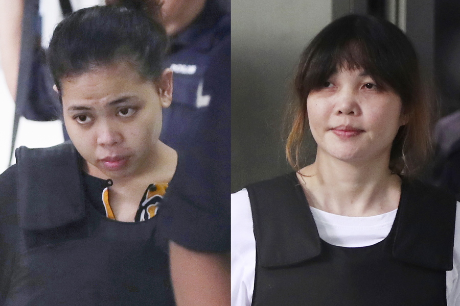 In this combination of photos, Indonesian Siti Aisyah, left, and Vietnamese Doan Thi Huong, right, are escorted by police as they leave their court hearing at Shah Alam court house in Shah Alam, outside Kuala Lumpur, Malaysia, Monday. Aisyah and Huong, accused of fatally poisoning Kim Jong Nam, the estranged half brother of North Korea’s ruler, pleaded not guilty as their trial began Monday in Malaysia’s High Court, nearly eight months after the brazen airport assassination that sparked a diplomatic standoff.