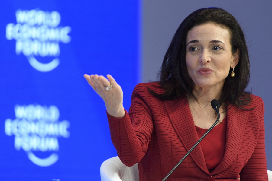 Facebook Chief Operating Officer Sheryl Sandberg speaks during a plenary session during the annual meeting of the World Economic Forum in Davos, Switzerland. Sandberg says the ads linked to Russia trying to influence the U.S. presidential election should “absolutely” be released to the public. In an interview with Axios, Thursday, Sandberg also said the company has the responsibility to prevent the kind of abuse that occurred on its platform during the election.
