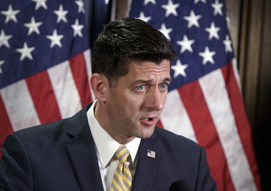 In this Sept. 26, 2017 photo, Speaker of the House Paul Ryan, R-Wis., speaks at Republican National Committee Headquarters on Capitol Hill in Washington. Republicans are focused on cutting taxes instead of deficits as they look to power a $4.1 billion budget plan through the House on Thursday. (AP Photo/J.