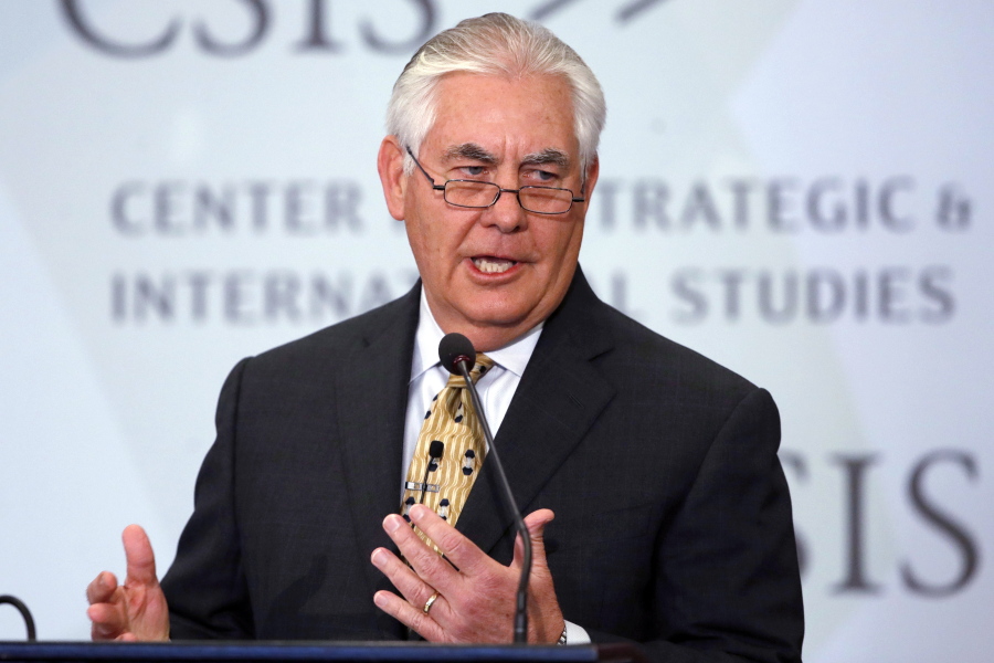 Secretary of State Rex Tillerson speaks at the Center for Strategic and International Studies on Wednesday in Washington.