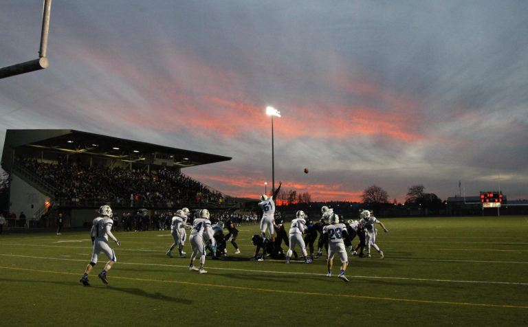 Hockinson kicks a field goal  against Liberty in the 2A state football quarterfinals.