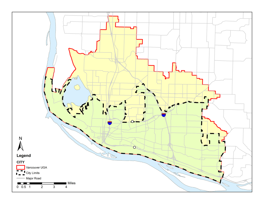 This map shows the current city boundary and the city’s boundary once the Urban Growth Area is annexed. There is no timeline for annexation at the moment.