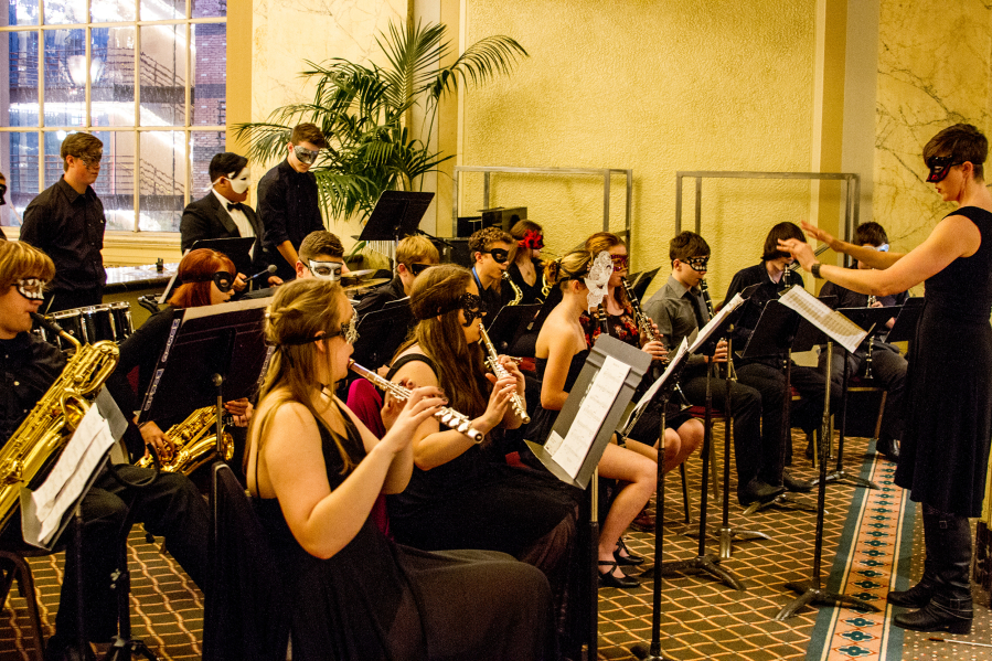 Woodland: The Woodland High School band perform in the lobby of the Arlene Schnitzer Concert Hall on Oct. 21 as part of the Oregon Symphony’s Prelude Concert Series, in which local youth bands play before the symphony’s show.