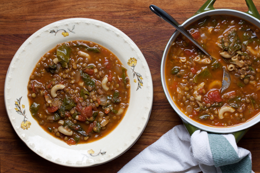 Lentil and Macaroni Soup With Swiss Chard Deb Lindsey for The Washington Post