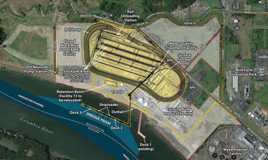 Courtesy photo This drawing shows the layout of rail lines and the new dock Millennium Bulk Terminals would build if its gets approval of its $680 million coal dock.