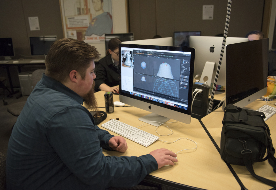 Ryan Schafte works on a 3-D model of the Providence Academy bell at Washington State University Vancouver in October. The students in Dene Grigar’s digital technology and culture program have partnered with The Historic Trust on new ways to tell the story of Mother Joseph and the Sisters of Providence.