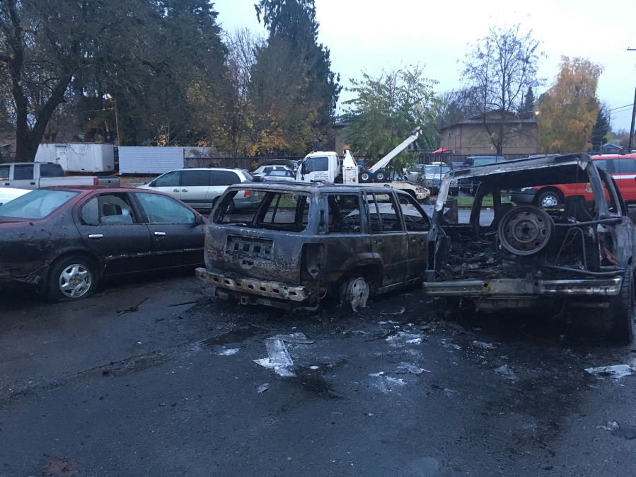 Vehicles were destroyed and damaged in a Monday fire at Woodrow Truck and Equipment Sales in Vancouver.