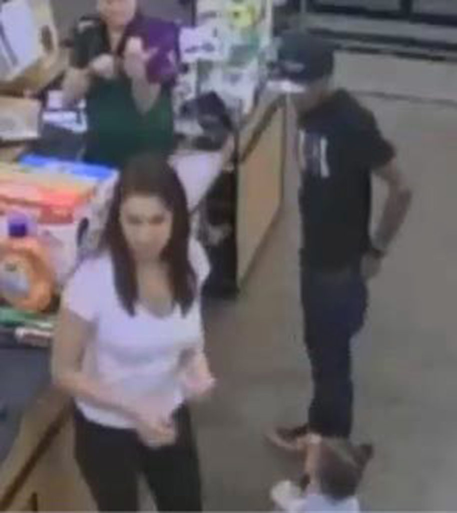 Washougal police officers are trying to identify the man and woman shown in these photos, taken at the Chkalov Drive and Southeast Mill Plain Boulevard Fred Meyer, in October.