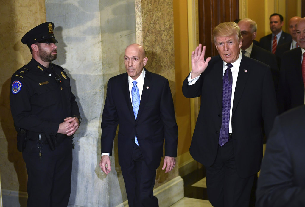 President Donald Trump arrives on Capitol Hill in Washington, Thursday, Nov. 16, 2017. Trump arrived at the Capitol for a pep rally with House Republicans, shortly before the chamber was expected to approve the tax bill over solid Democratic opposition.