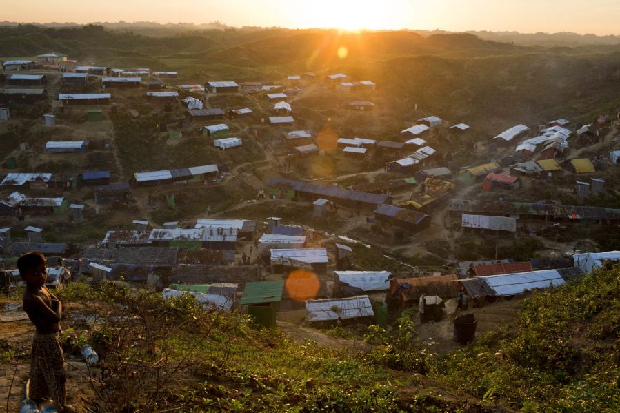 A view of the Hakim Para camp of Rohingya refugees in Ukhiya, Bangladesh, Monday, Nov. 13, 2017. More than 600,000 members of the Muslim minority have fled to Bangladesh since August, when Rohingya insurgents attacked Myanmar police and paramilitary posts, and security forces responded with a scorched-earth campaign against Rohingya villages. (AP Photo/A.M.