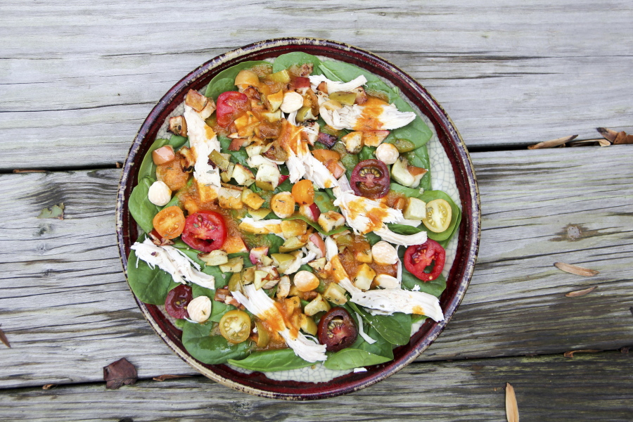Green Salad With Roasted Apple and Pumpkin Vinaigrette (Melissa d’Arabian/Associated Press)