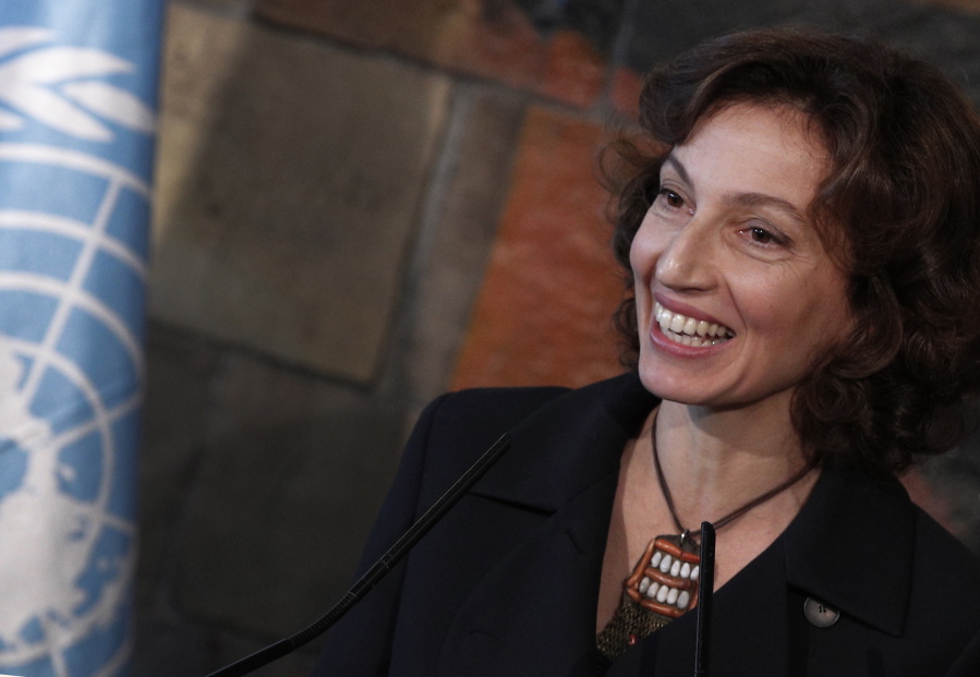 UNESCO’S newly elected director-general France’s Audrey Azoulay smiles during a press conference at the United Nations Educational, Scientific and Cultural Organisation, UNESCO headquarters in Paris, Friday, Nov. 10, 2017. UNESCO’s member states have voted to confirm the nomination of former French Culture Minister Audrey Azoulay as the body’s new leader.