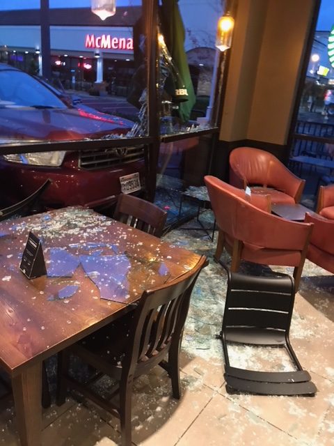 A car crashed through the windows of the Starbucks at 1900 N.E. 162nd Ave., in Vancouver.