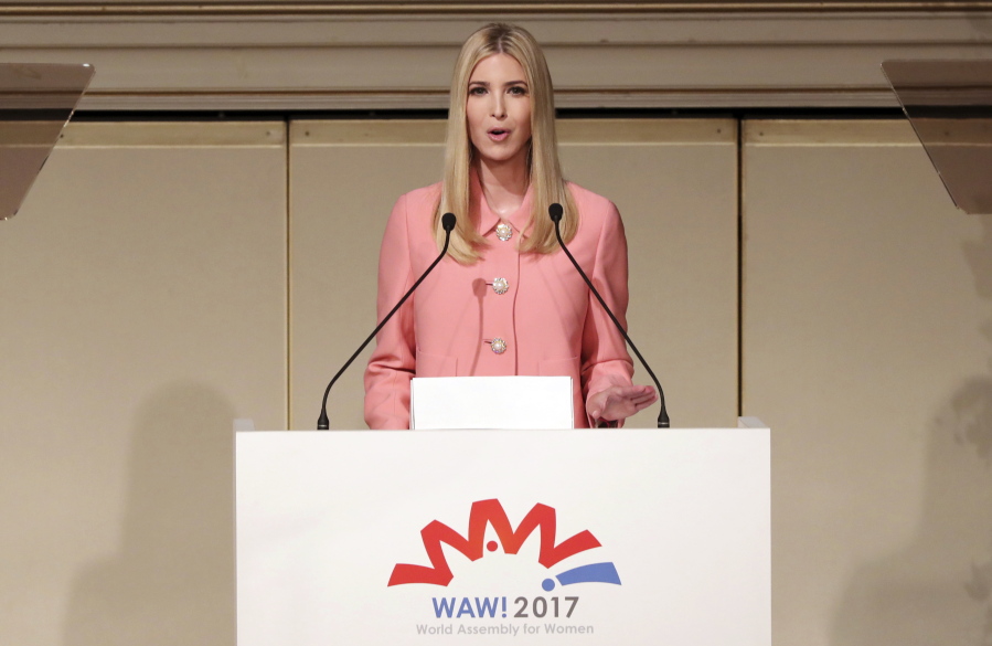 Ivanka Trump, the daughter and adviser to U.S. President Donald Trump, delivers a speech Nov. 3 at World Assembly for Women: WAW! 2017 conference in Tokyo.