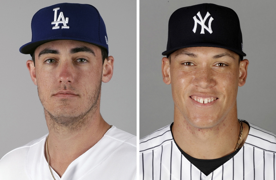 2017 Rookie of the Year winners Los Angeles Dodgers’ Cody Bellinger, left, and New York Yankees’ Aaron Judge.