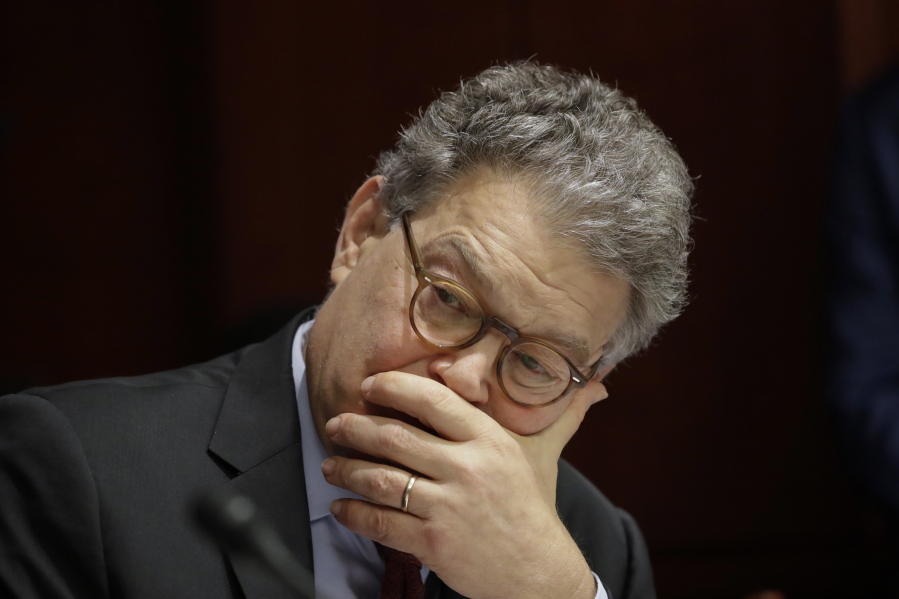 Sen. Al Franken, D-Minn., listens at a committee hearing at the Capitol in Washington. A second woman has accused Minnesota Sen. Al Franken of inappropriate touching, saying Monday that he put his hand on her bottom as they posed for a picture at the Minnesota State Fair in 2010, after he had begun his career in the Senate. Menz’s allegation comes days after a Los Angeles broadcaster, Leeann Tweeden, accused Franken of forcibly kissing her during a 2006 USO tour. (AP Photo/J.