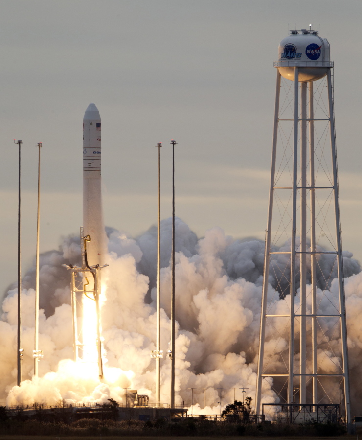 Orbital ATK’s Antares rocket lifts off from Wallops Island, Va., Sunday, Nov. 12, 2017. The rocket is carrying cargo to the International Space Station.
