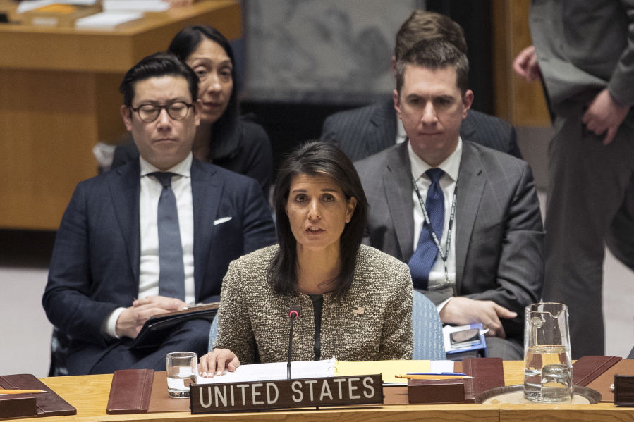Nikki Haley, U.S. ambassador to the United Nations, speaks Wednesday at United Nations headquarters during a Security Council meeting on the situation in North Korea.
