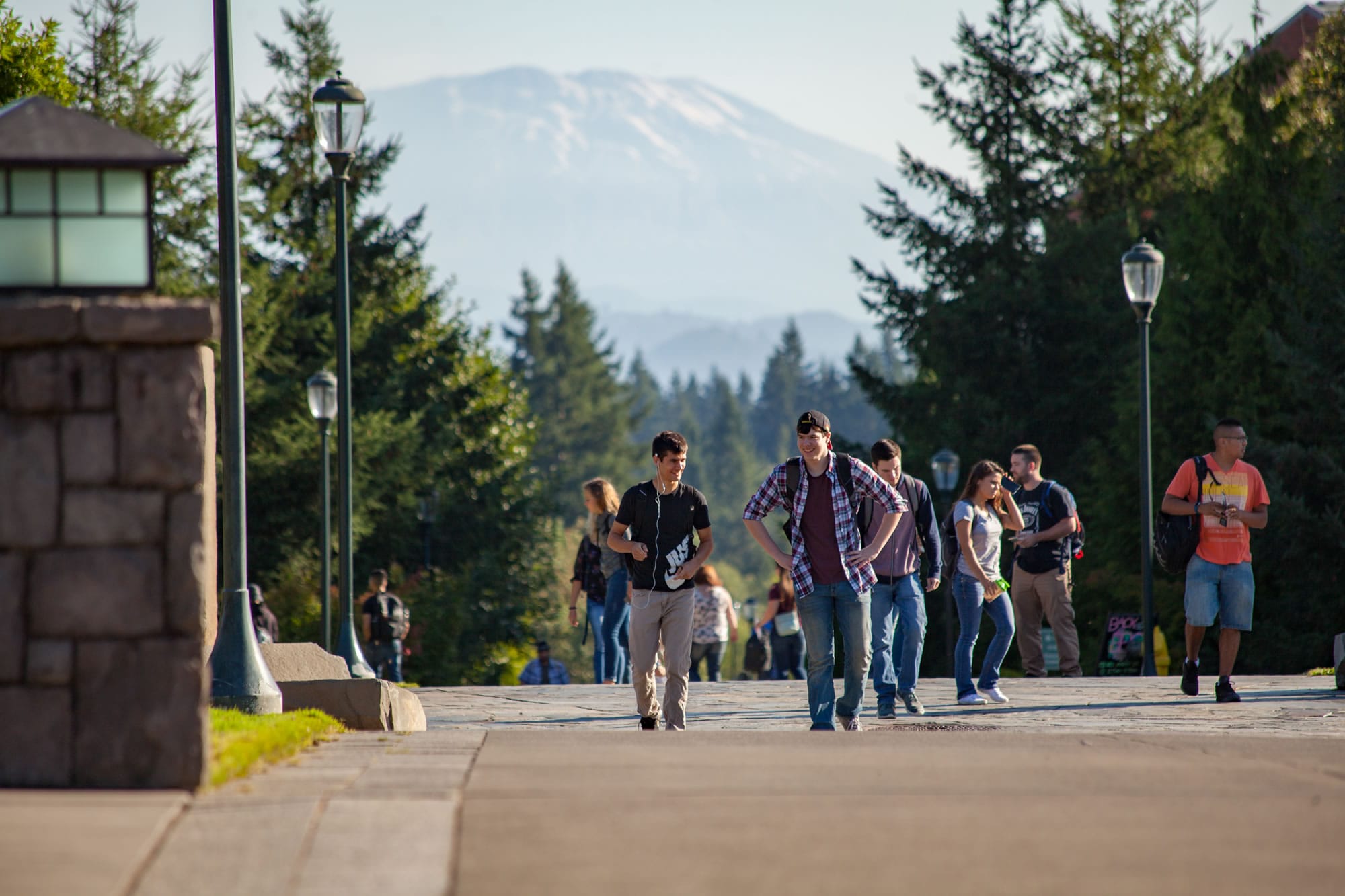 Students walk to class on the campus of Washington State University Vancouver.