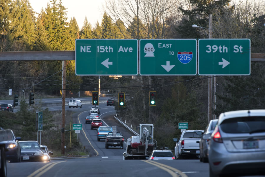 Drivers merge off and on state Highway 500 and Interstate 5 via East 39th Street last week. Unlike most interchanges, which directly connect one highway to another, the one at Highway 500 partially requires the use of surface streets, which can be an annoyance for some.