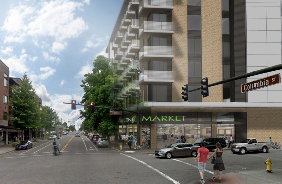 Gramor’s proposal for Block 10 in Vancouver includes housing and a full-service grocery store.