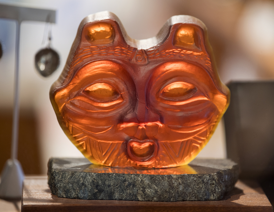 “She Who Watches” by artist Lillian Pitt, at the Friends of Fort Vancouver store.