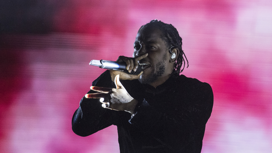 Kendrick Lamar, onstage in April at the Coachella Valley Music and Arts Festival in Indio, Calif., grippingly shrinks a vast, roiling world down to the psychic space between two people in “Love,” a song from the Compton rapper’s album, “Damn.” Brian van der Brug/Los Angeles Times
