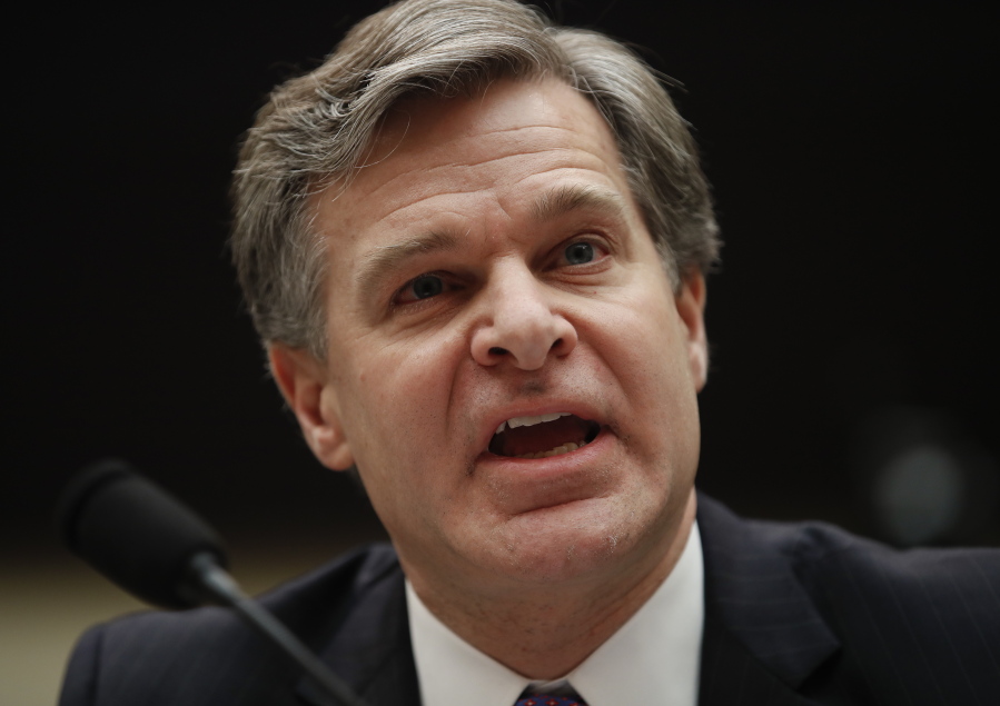 FBI Director Christopher Wray testifies Thursday during a House Judiciary hearing on Capitol Hill in Washington.