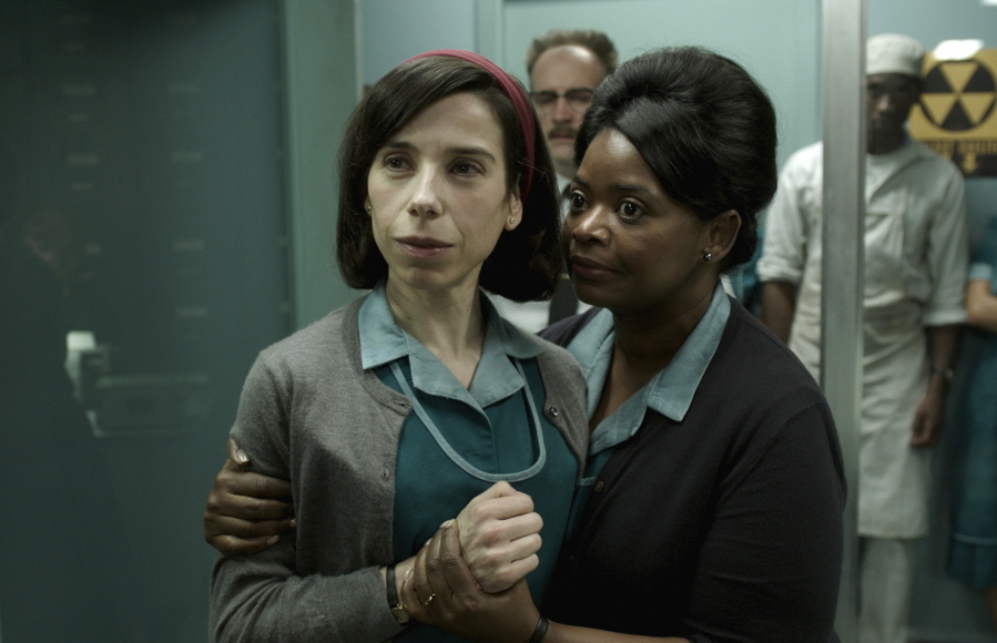 This image released by Fox Searchlight Pictures shows Sally Hawkins, left, and Octavia Spencer in a scene from the film “The Shape of Water.” On Monday, Dec. 11, 2017, Hawkins was nominated for a Golden Globe for best actress in a motion picture drama for her role in the film. The 75th Golden Globe Awards will be held on Sunday, Jan. 7, 2018 on NBC.