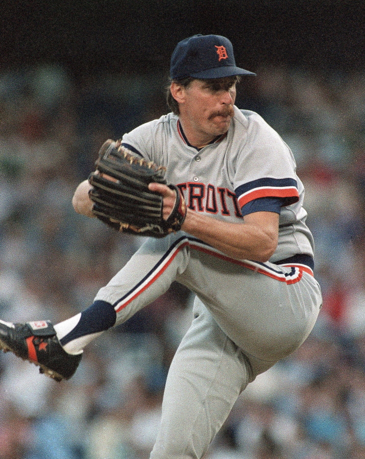 FILE - In this June 27, 1988, file photo, Detroit Tigers’ Jack Morris pitches against the New York Yankees in New York. Former Tigers teammates Morris and Alan Trammell were elected to the baseball Hall of Fame on Sunday, Dec. 10, 2017, completing the journey from Motown to Cooperstown.