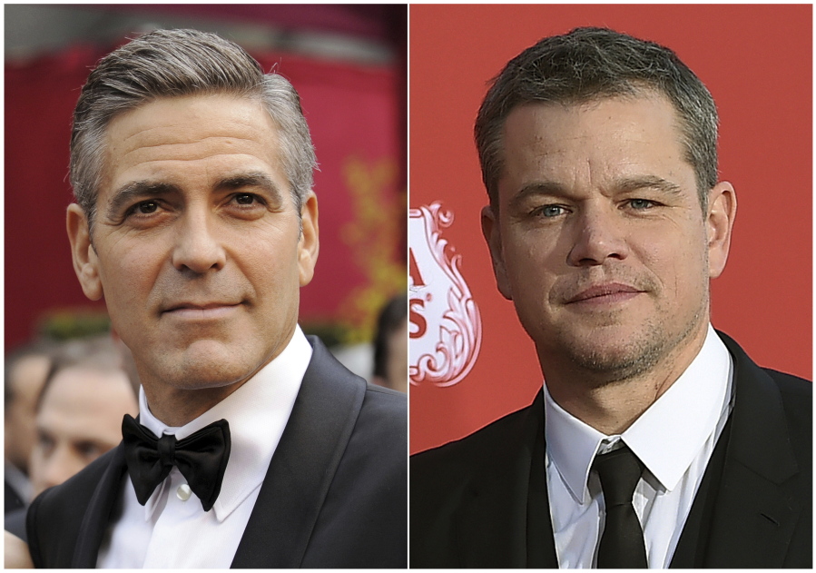 George Clooney, left, and Matt Damon at the Los Angeles premiere of the Clooney-directed film, “Suburbicon,” in Los Angeles on Oct. 22, 2017.