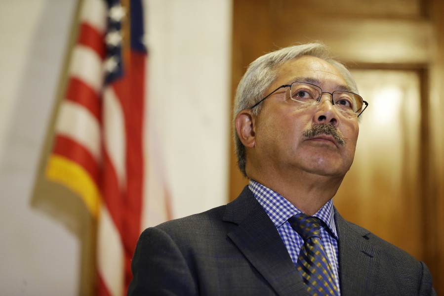 San Francisco Mayor Ed Lee listens to questions Aug. 15 during a news conference at City Hall in San Francisco. The San Francisco Chronicle reported that Lee died early Tuesday. He was 65.