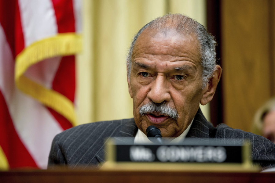 FILE - In this May 24, 2016, file photo, Rep. John Conyers, D-Mich., ranking member on the House Judiciary Committee, speaks on Capitol Hill in Washington during a hearing. When sexual-misconduct allegations surface in the private sector, a boss really can say "You're fired" - as Matt Lauer, Charlie Rose and others can attest. In the political world, it's never that simple. Conyers, facing sexual misconduct allegations, has refused to step down even after House Minority Leader Nancy Pelosi urged the veteran Democrat from Detroit to do so.