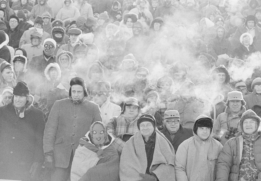 Fans watch the Green Bay Packers play the Dallas Cowboys in the NFL Championship game on Dec. 31, 1967, in Green Bay, Wis. Simply dubbed the Ice Bowl, those who participated in Cowboys-Packers that day at Lambeau Field still shiver when talking about it.