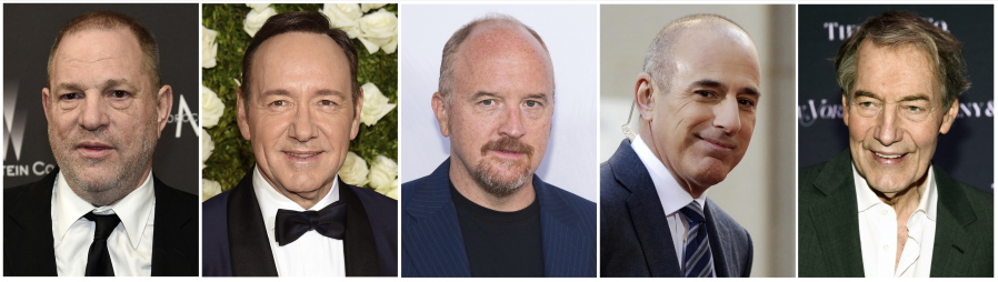 From left, producer Harvey Weinstein, actor Kevin Spacey, actor-comedian Louis C.K., NBC “Today” show host Matt Lauer and “CBS This Morning” host Charlie Rose. Actors and other public figures began vanishing from the TV screen in October as scores of allegations of sexual misconduct targeted one prominent man after another. n the wake of Weinstein’s disgrace, Spacey was removed from Netflix’s “House of Cards.” Louis C.K. lost a Netflix comedy special and other TV projects. Rose was removed from “CBS This Morning” and his own public television interview show was cancelled. Then “Today” show host Matt Lauer was fired.