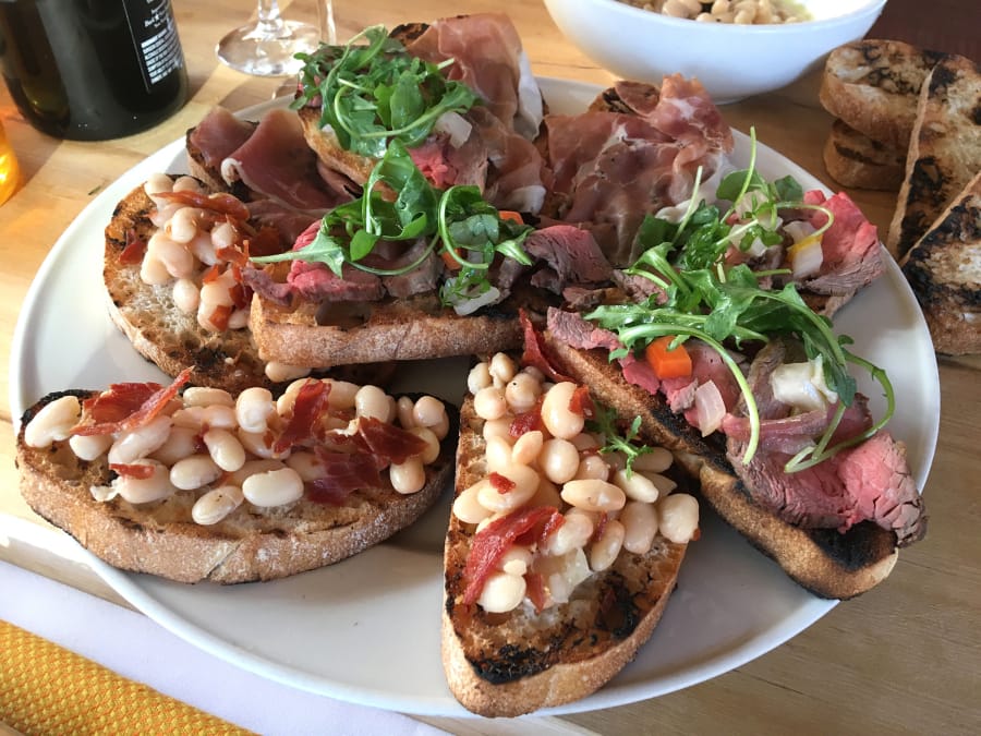Bruschetta, the perfect holiday appetizer, made simple by Lidia Bastianich at Lidia’s restaurant in Kansas City, Mo.