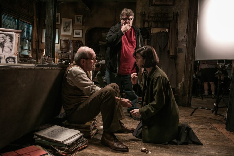 Richard Jenkins, from left, director Guillermo del Toro and Sally Hawkins on the set of “The Shape of Water.” Kerry Hayes/Twentieth Century Fox