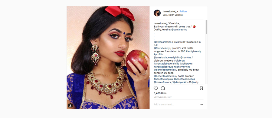 A screenshot of Hamel Patel as “Snow White” posted to Instagram on Nov. 29.