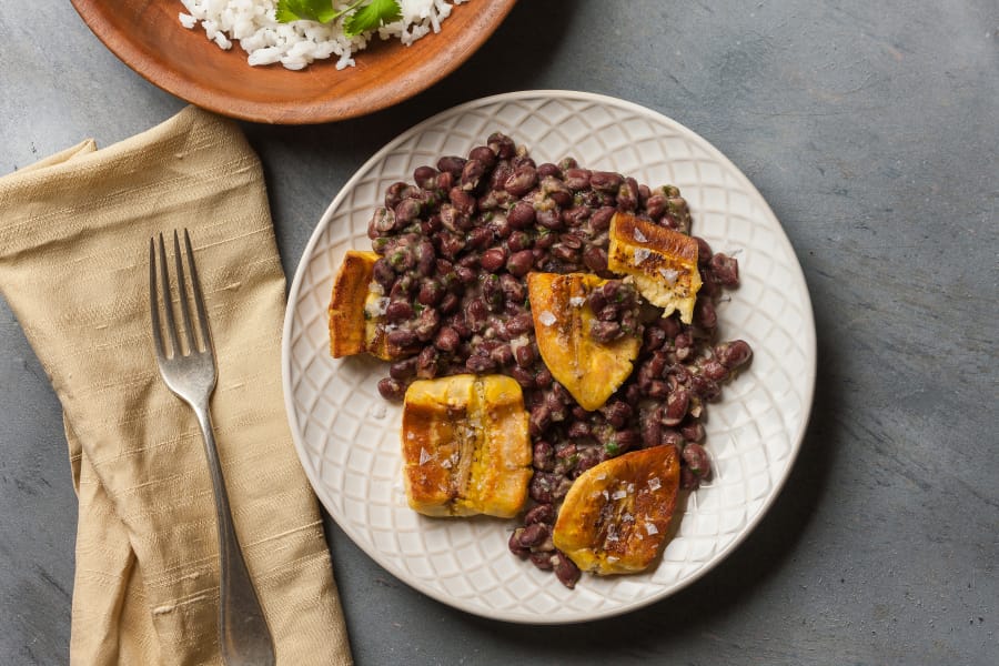 Caribbean Black Beans With Sauteed Plantains.