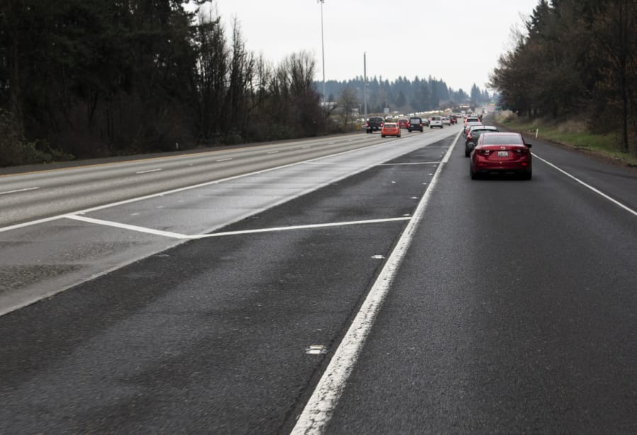 The painted median between state Highway 500 and Interstate 205 in Vancouver. Last summer, the Washington State Department of Transportation took a lane out and changed this interchange to improve traffic flows onto the Interstate. But some southbound drivers lost quick route to the Mill Plain exit during heavy traffic.