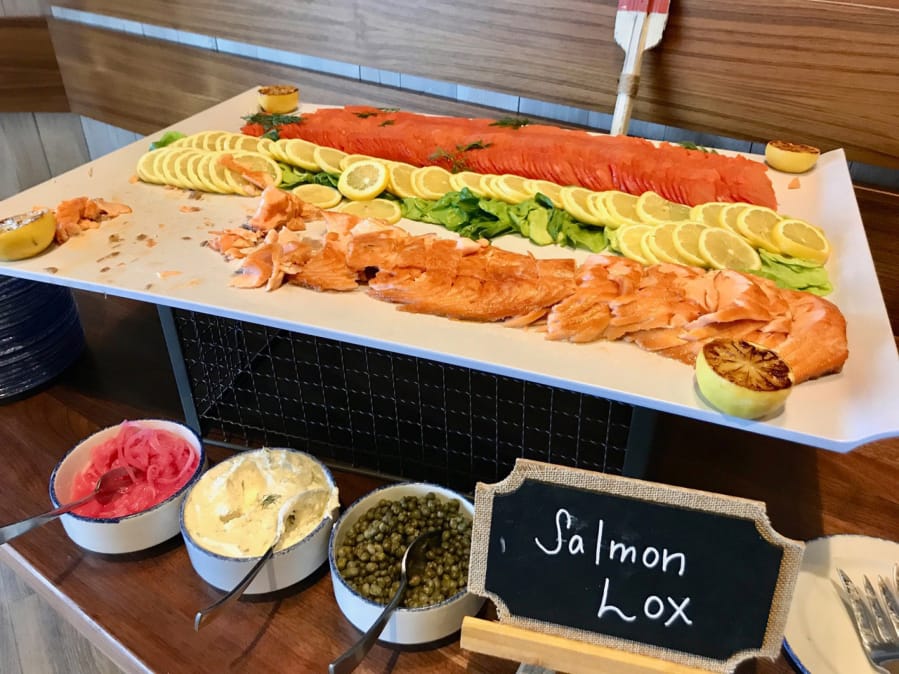 The smoked salmon and gravlax are just two of the many tasty offerings you’ll find at the seafood buffet on Sundays at Line & Lure at the Ilani Casino Resort.