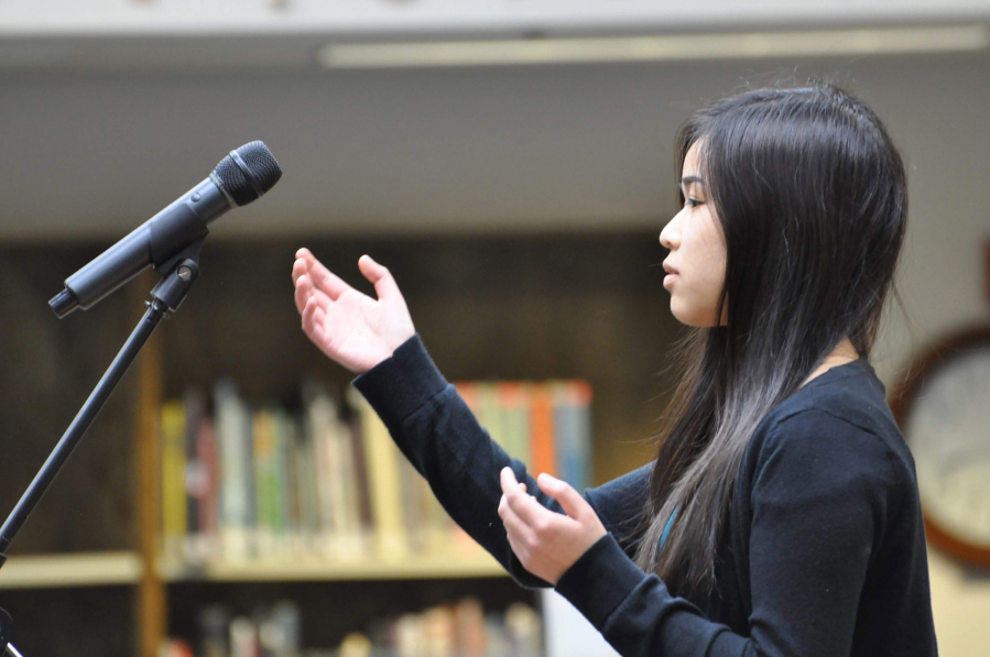 Battle Ground: Battle Ground High School senior Laney Pham was one of two winners at the school’s eighth annual Poetry Out Loud competition, along with sophomore Sandra Fachiol. Last year, Pham made it to the state competition.