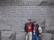 Al Bauer, left, and Ed Barnes at the Franklin Delano Roosevelt Memorial in Washington, D.C., during an October Honor Flight.