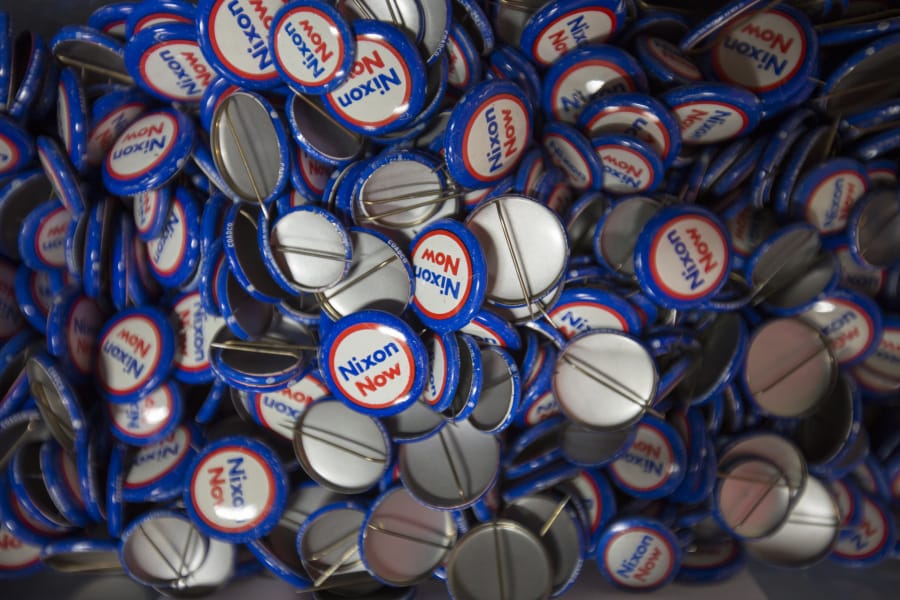 Political pins from the Nixon-era are available for purchase at this year’s Clark County Antique & Collectible Show.